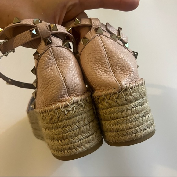 Valentino Pink Leather Rockstud Espadrille Platform Ankle Strap Sandals NWOT - Picture 3 of 9